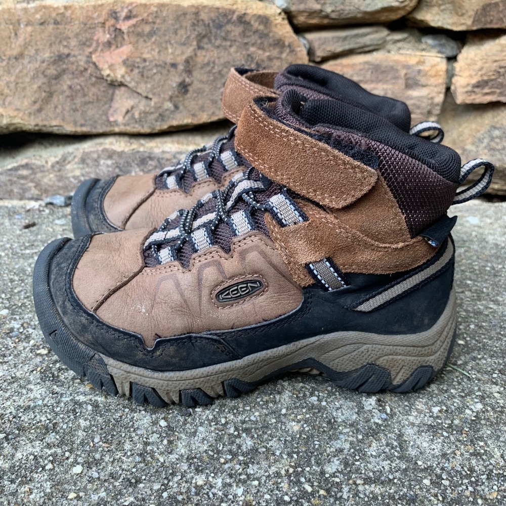 KEEN Kids Targhee Waterproof Hiking Boots Brown Black Leather 1029610 Size 11 US